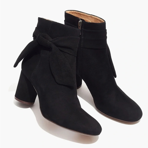 Madewell Esme Black Suede Bow Boot Circle Block Heel - Picture 7 of 13